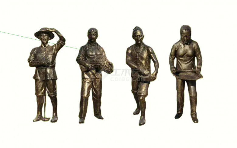 古代播种插秧铜人雕塑SU模型组合-图二
