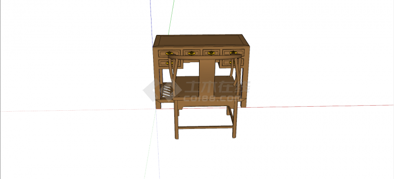 中式棕色木制圈椅方桌家具su模型-图一