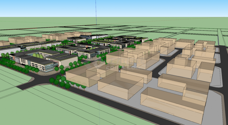 现代低层大面积产业园su模型-图二