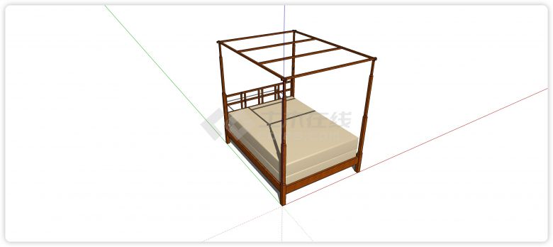 樱桃木台框架木床中式家具su模型-图一