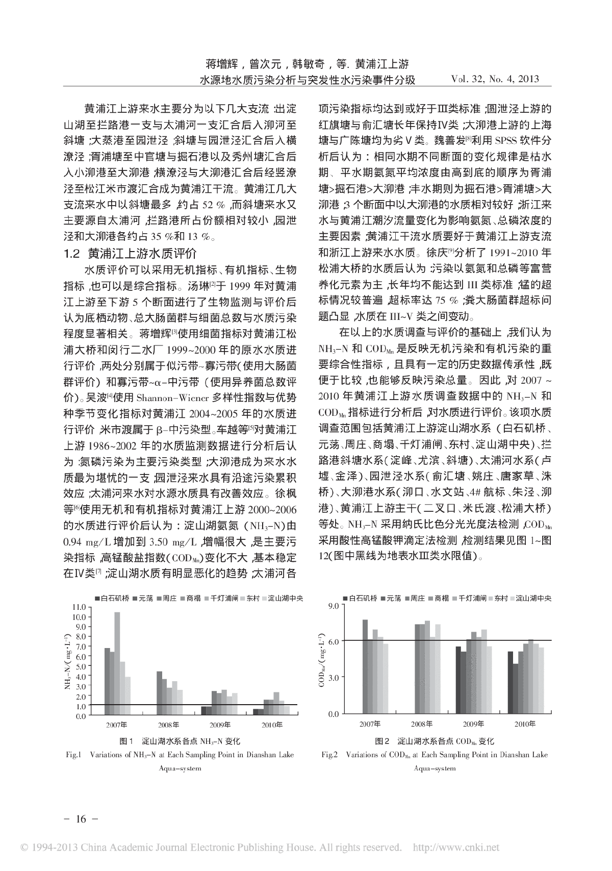 黄浦江上游水源地水质污染分析与突发性水污染事件分级 -图二