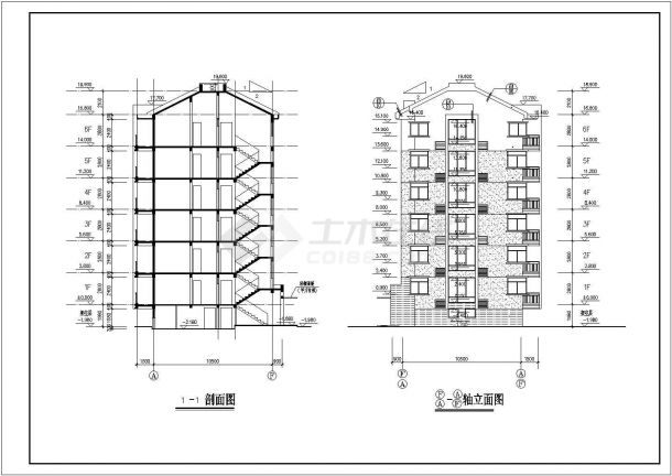 某六层二单元2户对称户型住宅楼建筑设计图（长26.4米 宽10.5米）-图一