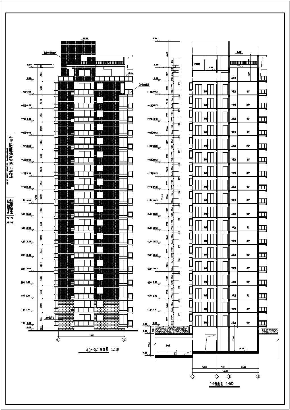 某18层1楼梯2电梯4户点式住宅楼建筑设计图（长30.54米 宽13.74米）