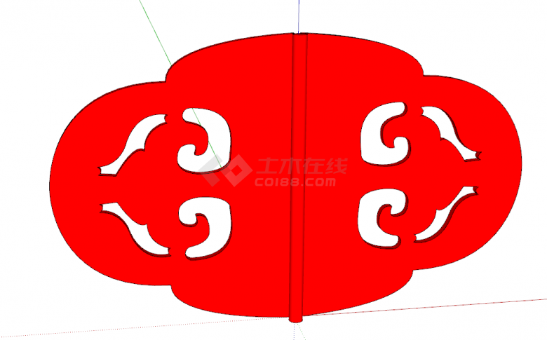 对称花型鲜红色的构件和配景su模型中式配景-图二