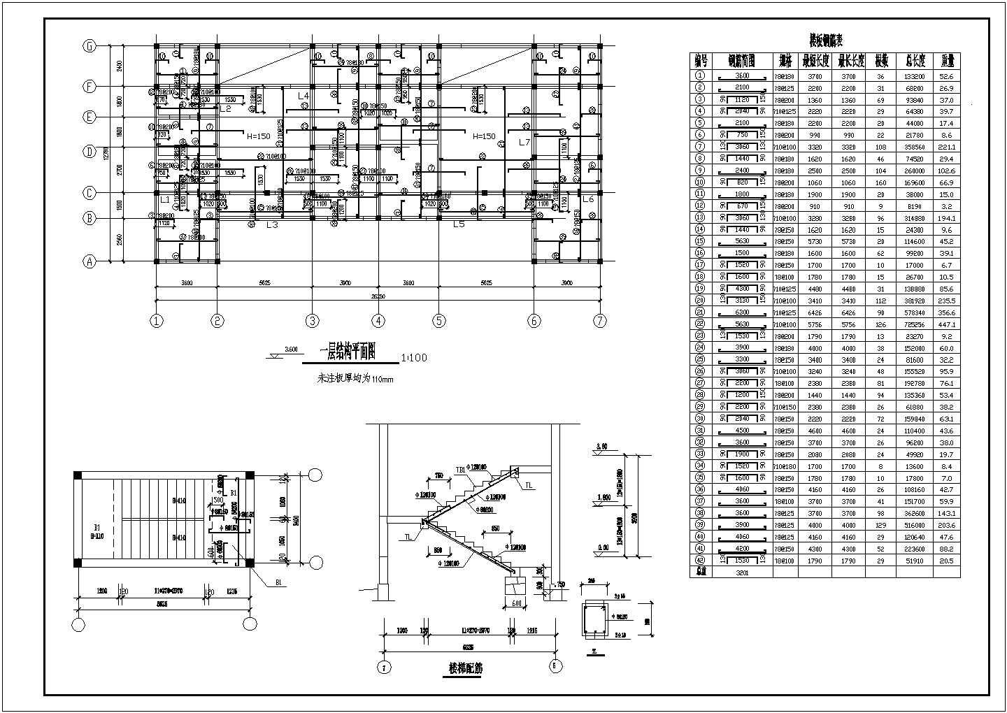 二层砖混农村住宅结构施工图（含楼板钢筋表）