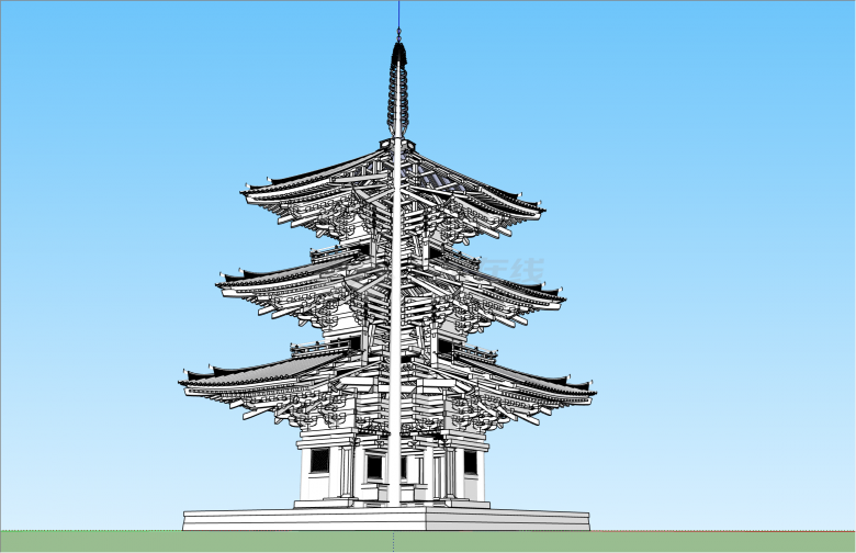 雄伟三层日本古建及内部su模型-图一