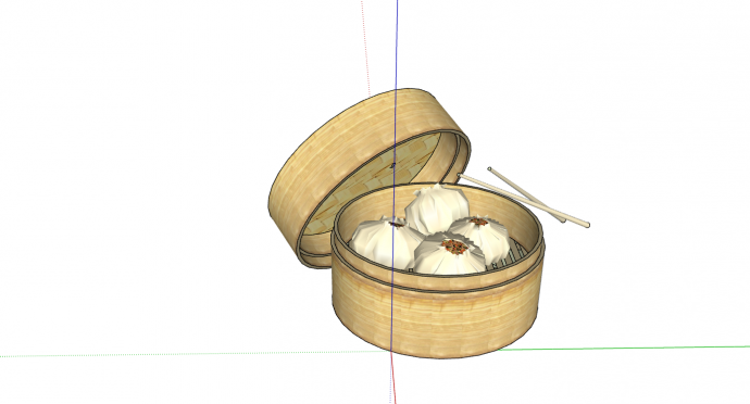 现代竹蒸笼竹筷包子su模型_图1