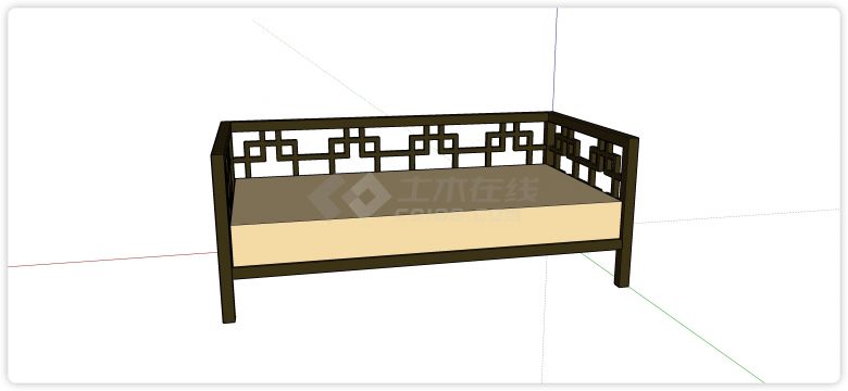 中式家具乌木实木框架黄色坐垫沙发su模型-图二
