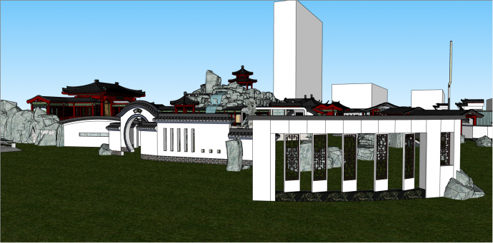 中式古风景观建筑su模型_图1