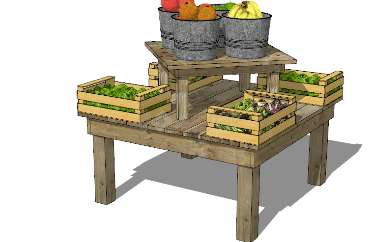 木制黄色生鲜果蔬货架su模型-图一