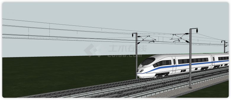 火车轨道白色车厢现代设计火车su模型-图二