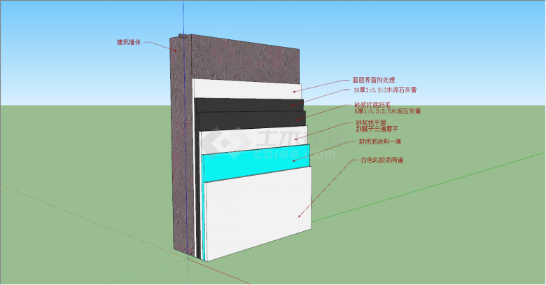 现代石膏板墙面结构解析su模型-图二