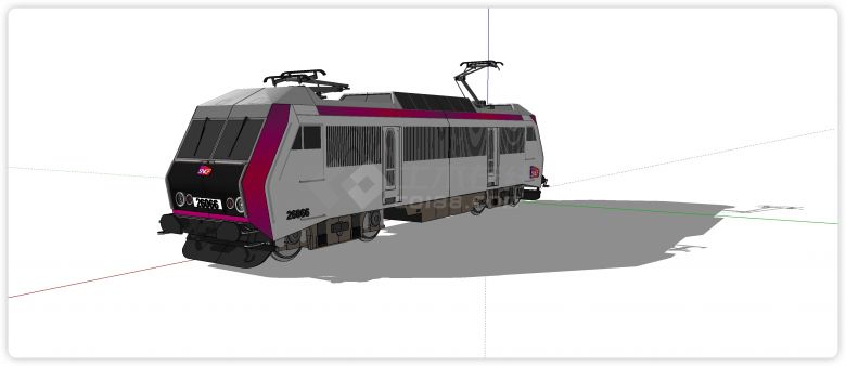 火车头白色车厢带电轨火车su模型-图二
