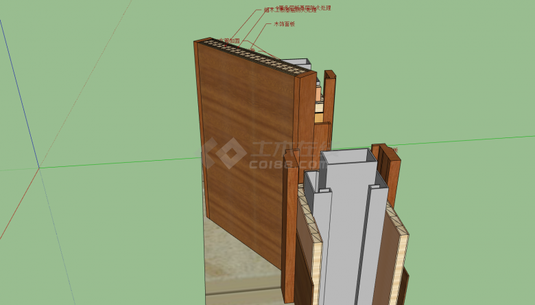 一款棕色的木质的墙面su模型-图二