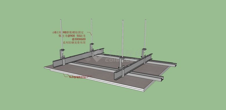 错位矿棉板吊顶结构节点su模型-图二