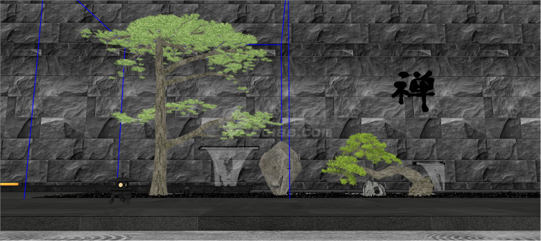 新中式庭院造型树罗汉松su模型-图二
