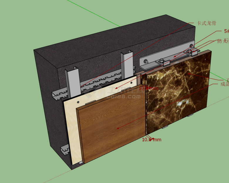 石材与木饰面(切口对接)su模型-图一