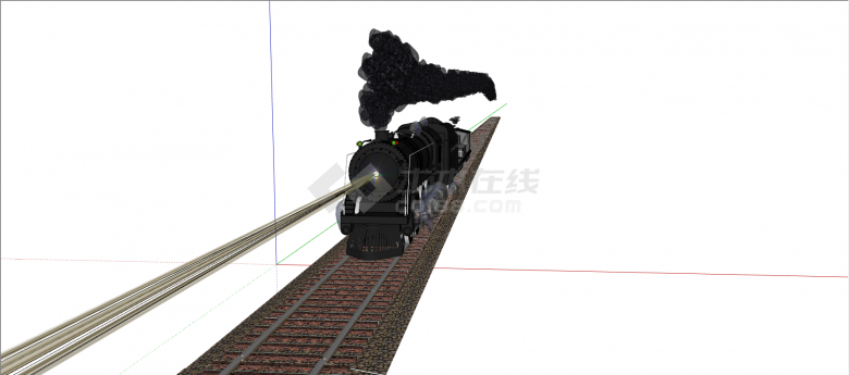 英式黑色复古火车头su模型-图二