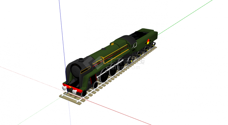 欧洲绿色超短火车头su模型-图一