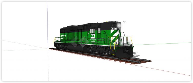 火车头鲜绿色车厢白色字体su模型-图一