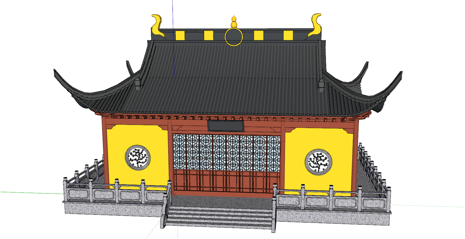 现代复古中式小型天王殿su模型-图二
