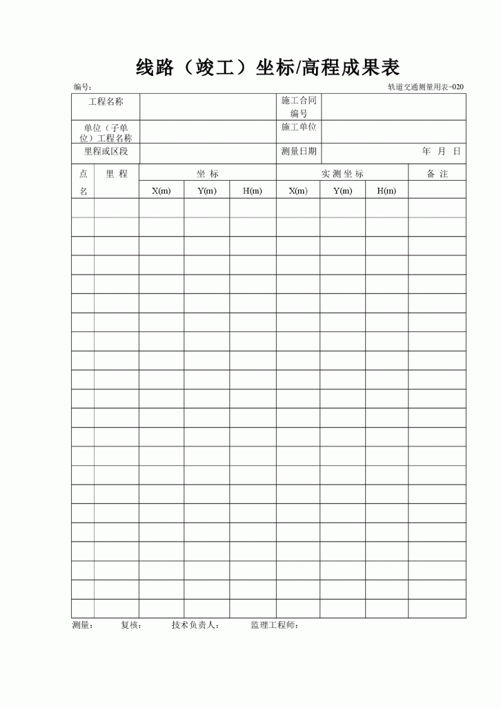 线路（竣工）坐标高程成果表-图一