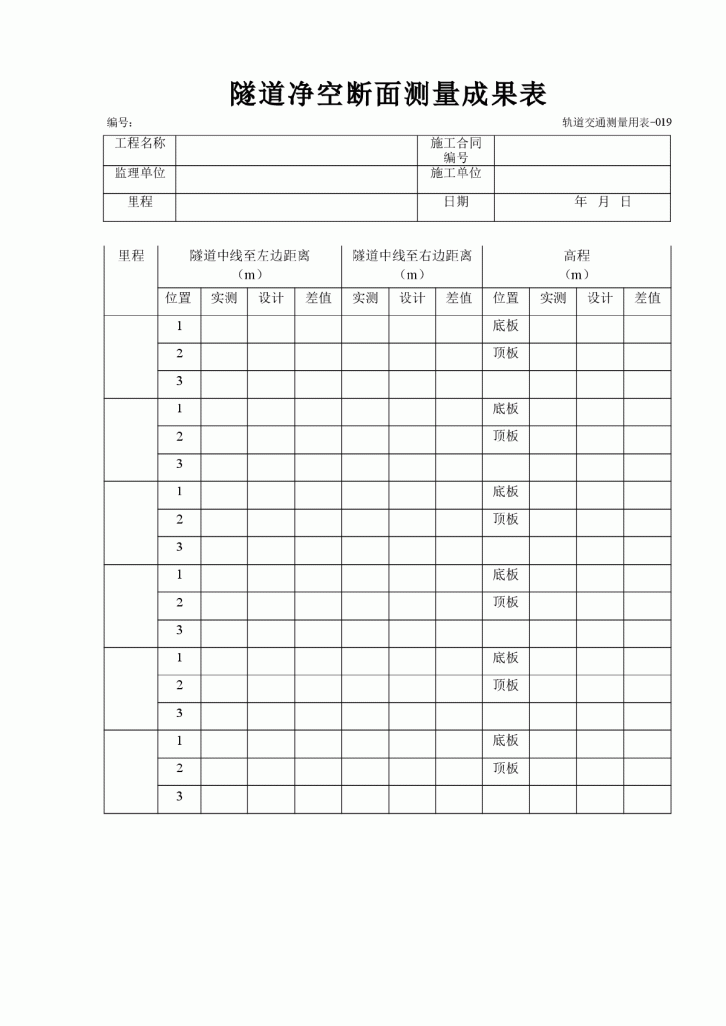 隧道净空断面测量成果表-图一