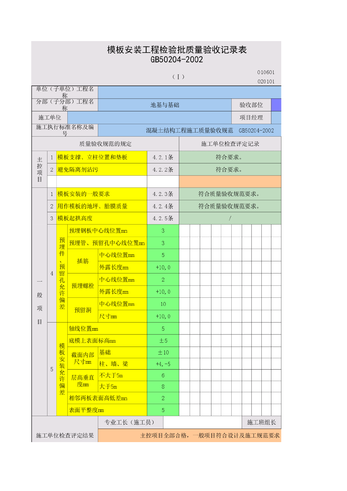 电梯间-8.5—-3.1m墙、柱模板安装记录表-图一