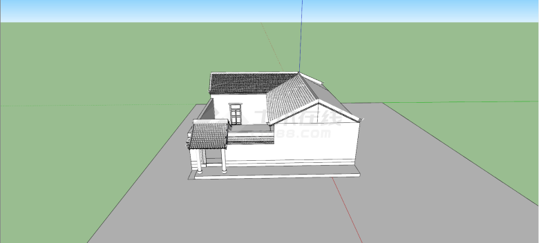 中式坡顶L形古建民居su模型-图一