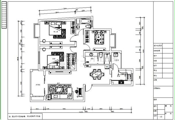 【青岛】某三居装修设计施工图（含效果图）-图一