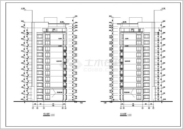 某11层3单元每单元2户住宅楼建筑设计图（单元内户型不对称）-图二