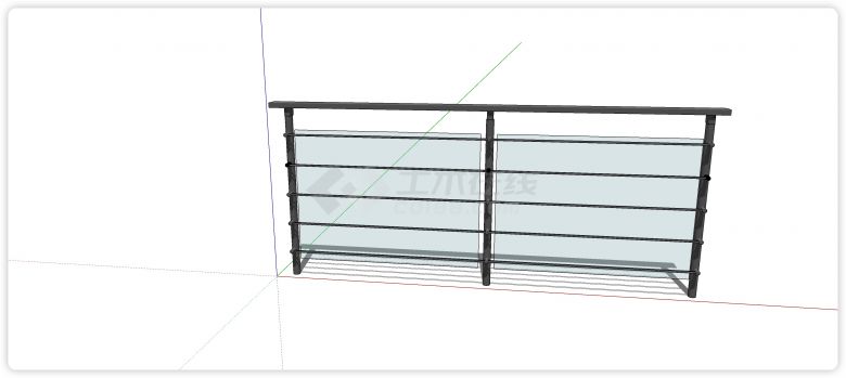横栏细圆条钢结构玻璃栏杆su模型-图二