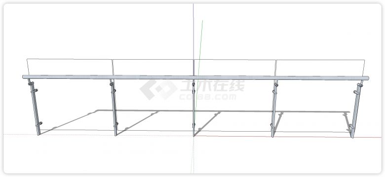 银色扁方管支撑柱玻璃栏杆su模型-图二