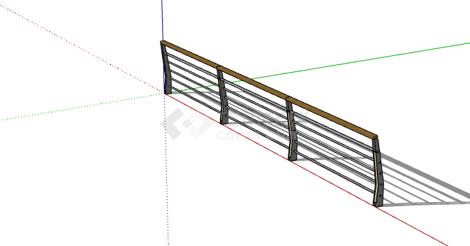 木制简约不锈钢栏杆su模型-图二
