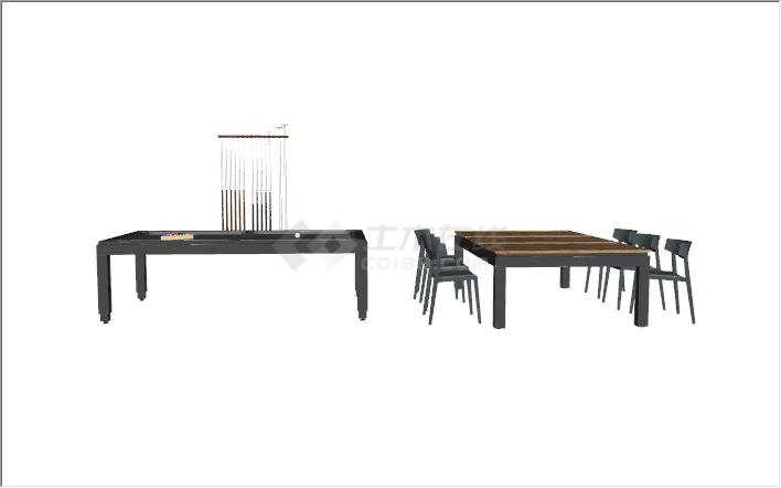 现在木质桌球桌餐桌组合su模型-图二