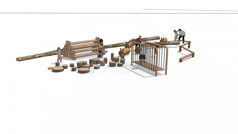 独木桥木质游乐设施su模型-图二