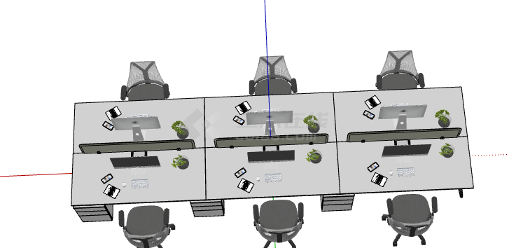 现代办公桌椅组合su模型-图二