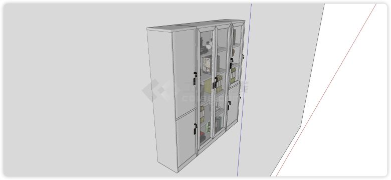 白色柜体玻璃门对开门橱柜文件柜su模型-图二