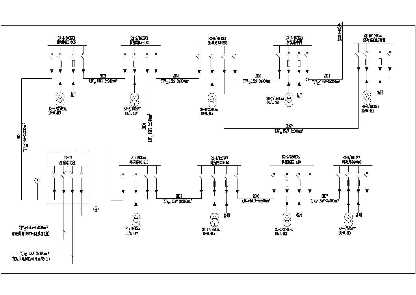 千伏电源供电系统设计CAD接线图纸