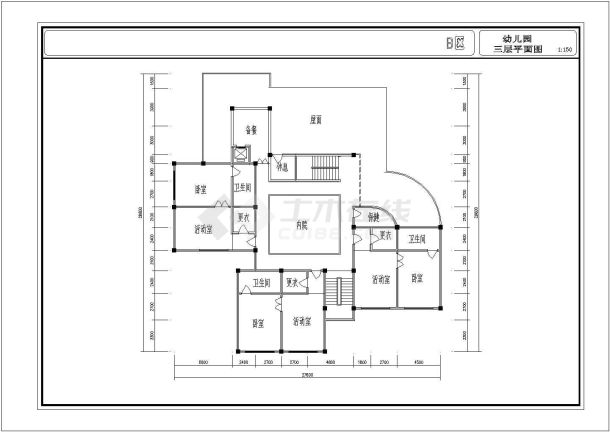 某地三层小区幼儿园建筑设计施工图-图二