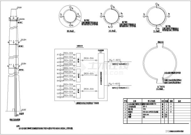 某地区210米烟囱照明cad布置图纸-图一
