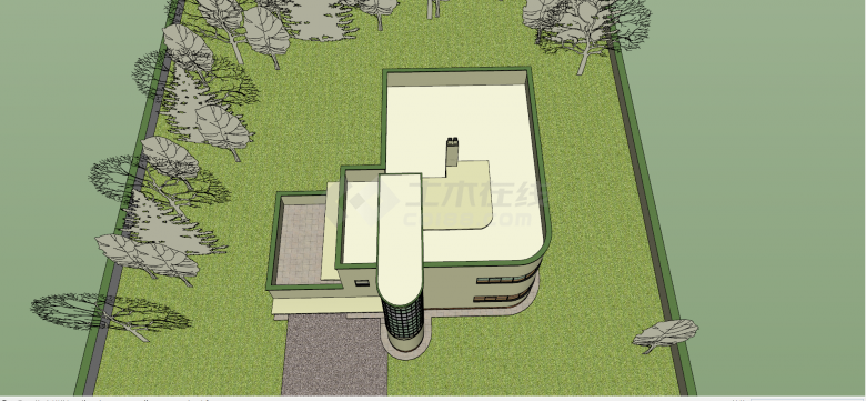 现代简约两层浅绿色墙体别墅庭院su模型 -图二