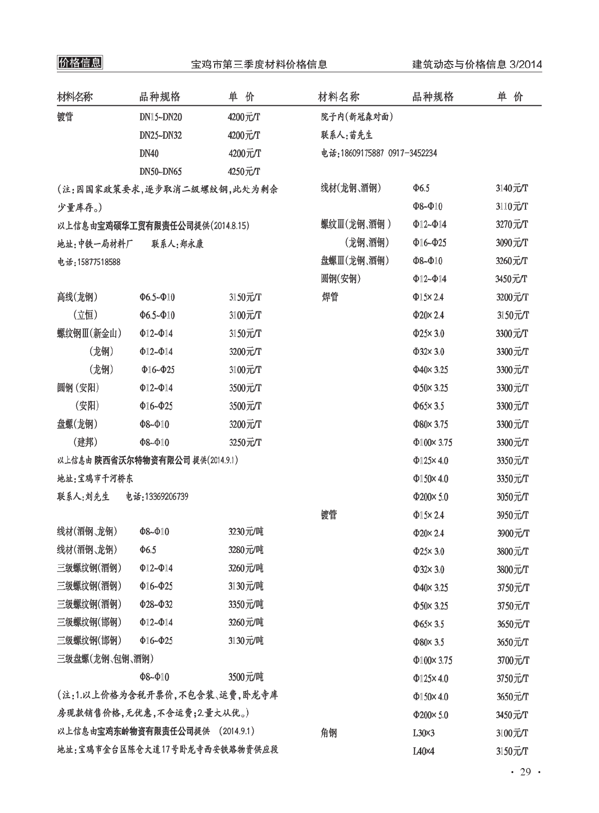 【陕西】宝鸡建设工程材料价格信息(42页)（2014年第3季度）-图二