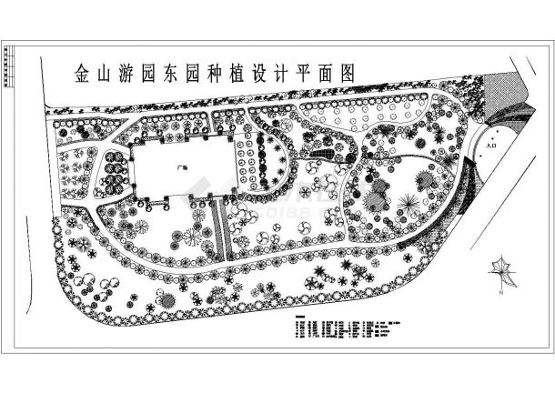 金山游园东园种植规划设计cad总平面施工图（标注详细）-图一