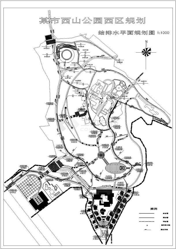 某市西山公园西区规划设计cad总平面布置图（甲级院设计）-图一