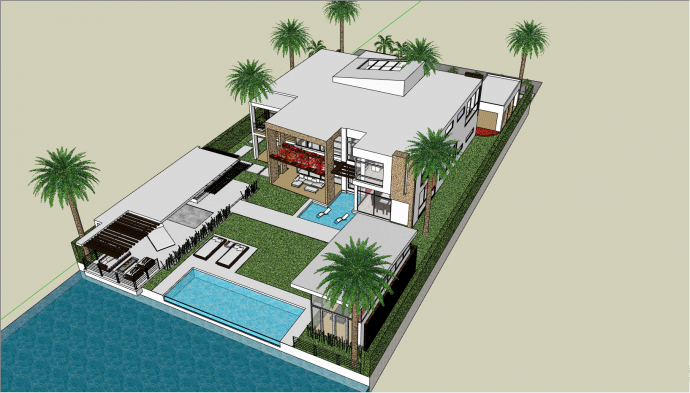 带有游泳池的环境优美的别墅庭院su模型_图1