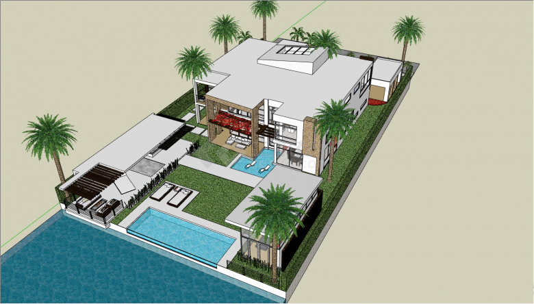 带有游泳池的环境优美的别墅庭院su模型-图一