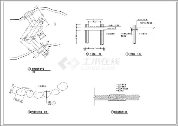 某公园小桥等小品设计cad施工详图（标注详细）-图二