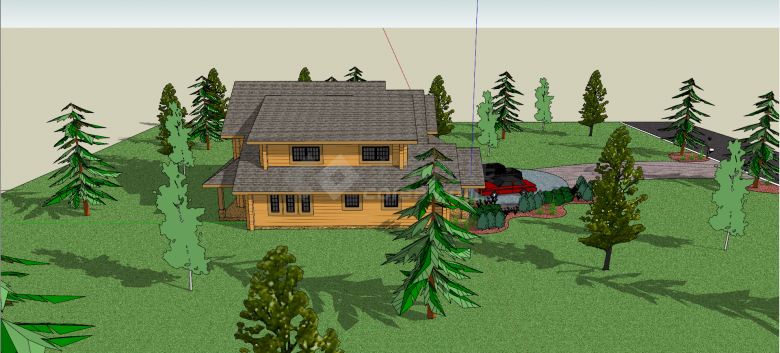 两层棕色木质小屋别墅庭院su模型-图二