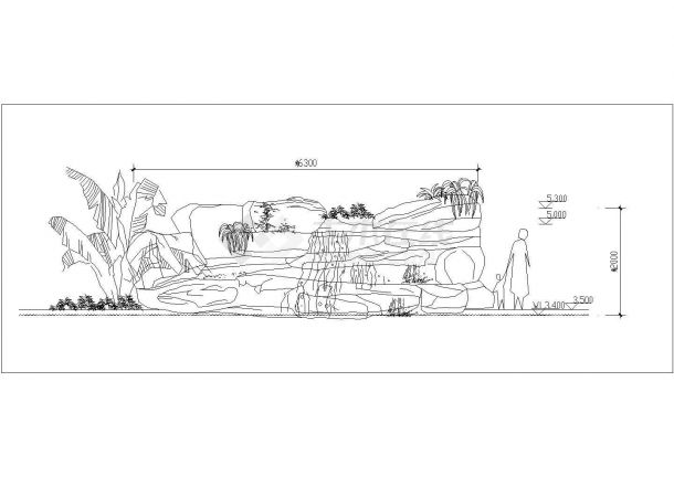 某园林小品-假山瀑布设计cad立剖面施工图（甲级院设计）-图二